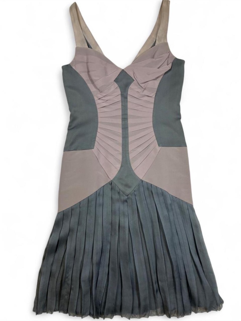 Zac Posen Purple and Grey Cocktail Dress Pleated Silk Fit and Flare Night Out 4